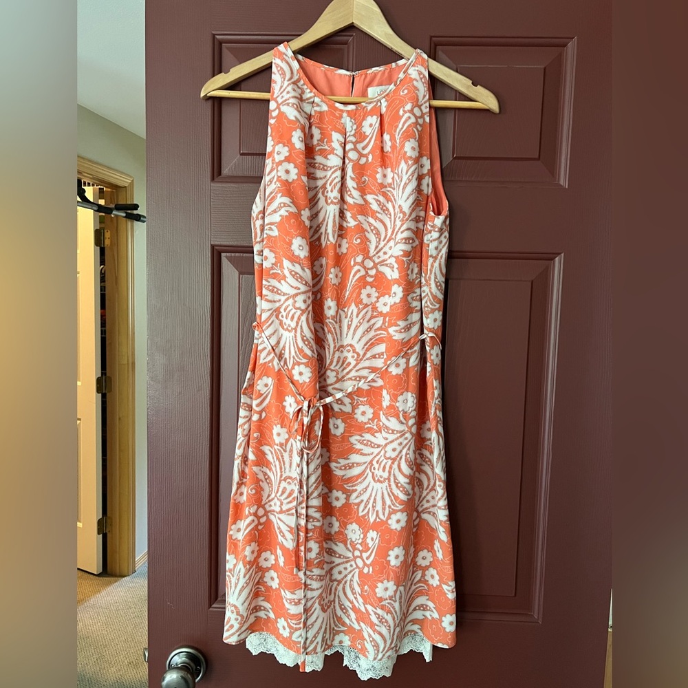 Orange and White Island flower mini dress